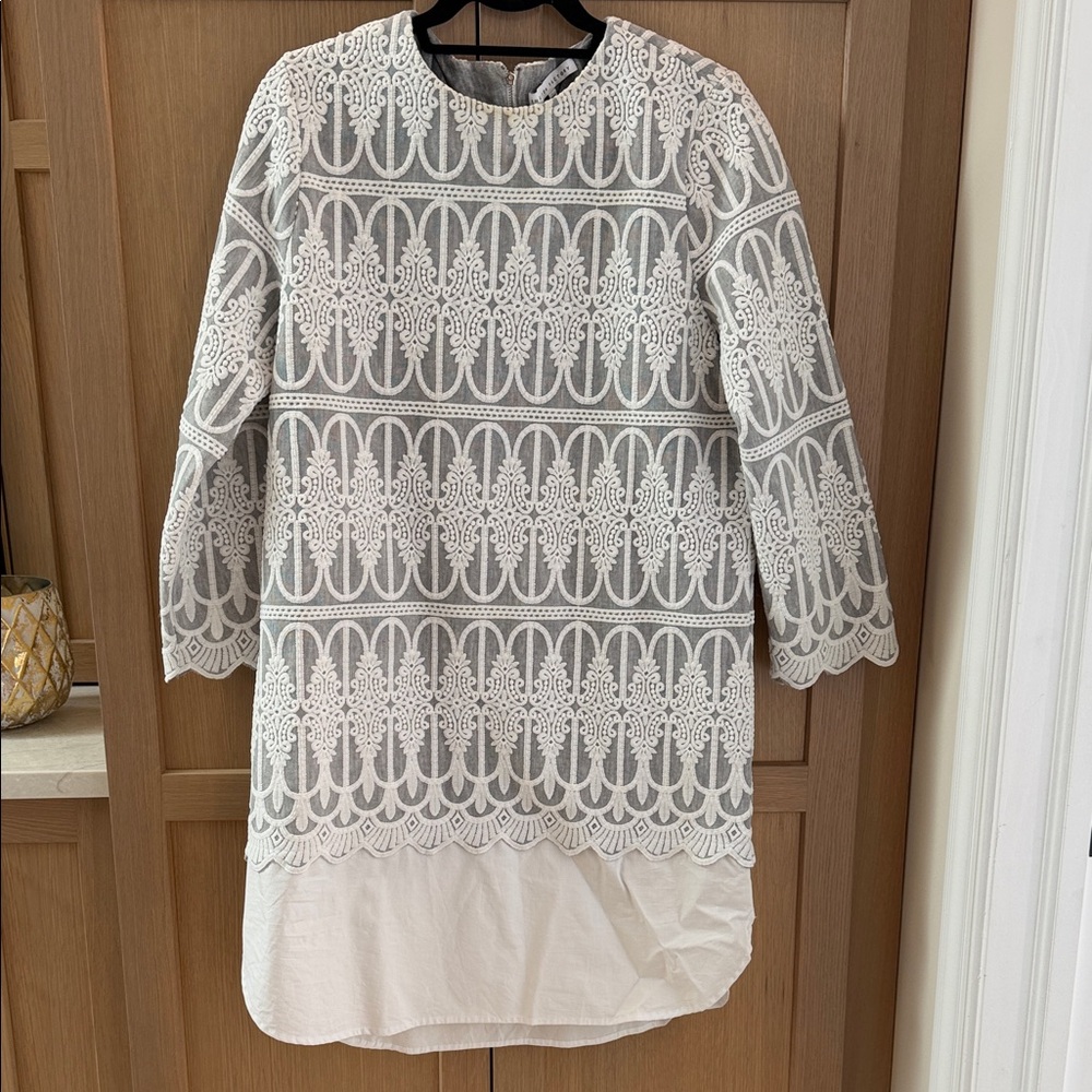 English Factory Gray Dress with White Lace Embroidery